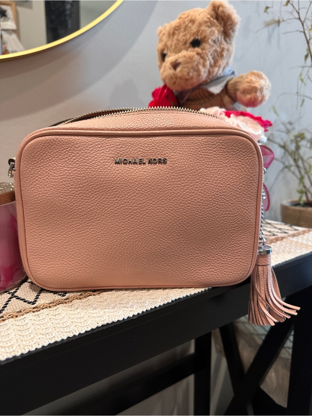 MICHAEL KORS Pink Pebbled Leather Crossbody with Tassel